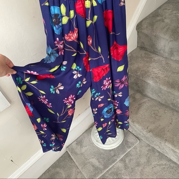 Parker Blue Multicolor Janice Off-the-Shoulder Floral Wide-Leg Jumpsuit EUC Sz 2 - Picture 6 of 10